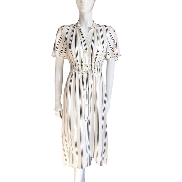 ZARA Ivory & Black Striped Viscose Button Down Shirt Dress Sz SML - Picture 15 of 16